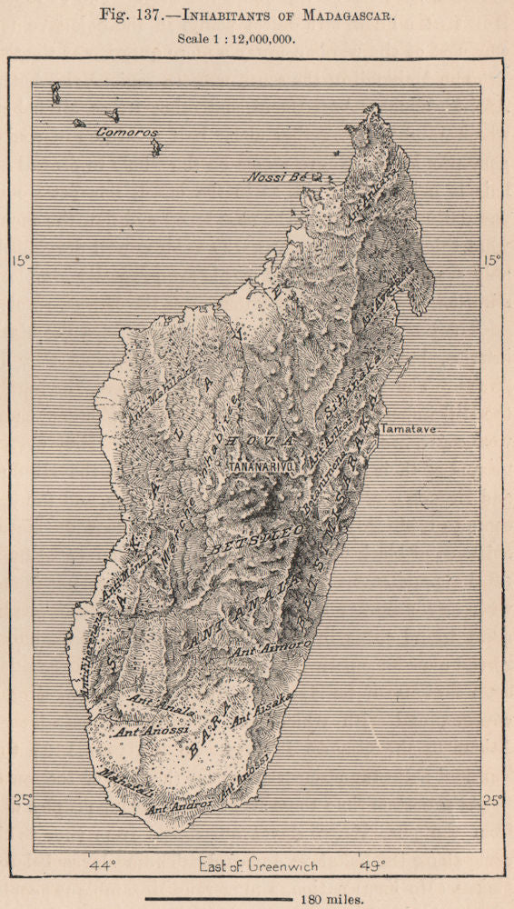 Inhabitants of Madagascar. East African Islands 1885 old antique map chart